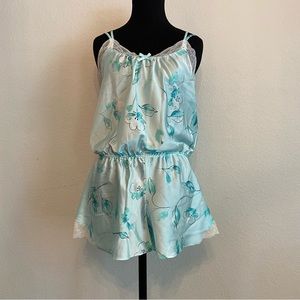 Kate Spade Cinch Waist Nightgown Jumper Silk Feeling Blue Floral Size Small